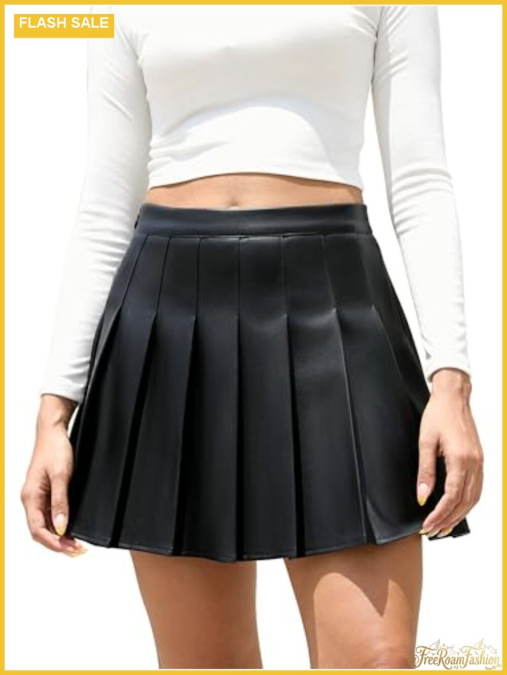 Faux Leather High Waist Pleated A-Line Mini Skirt